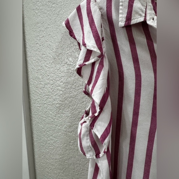 Anthropologie Maeve Fairhope Striped Button Down Ruffle Sleeve Blouse Top - Picture 4 of 6